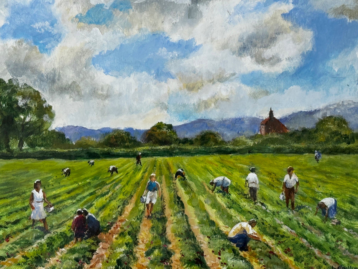 🎨 Impressionist Oil Painting of British Strawberry Fields During Harvest -  Cheshire Antiques Consultant Ltd, image size:1200x900