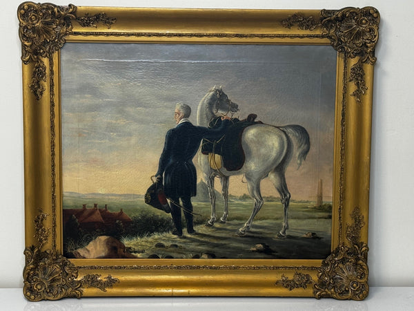 19th Century Historic Oil Painting Field Marshal Duke of Wellington With Arabian White Horse - Cheshire Antiques Consultant Ltd