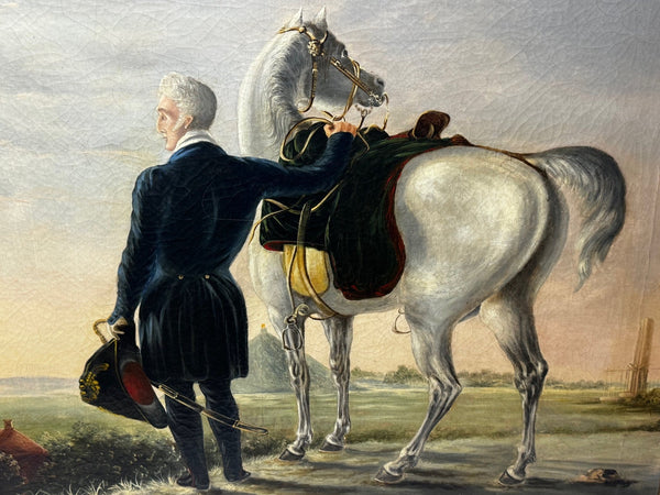 19th Century Historic Oil Painting Field Marshal Duke of Wellington With Arabian White Horse - Cheshire Antiques Consultant Ltd