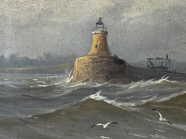 19th Century Oil Painting Pilot Tug Boat On Tyne Tynemouth Lighthouse by John Davison Liddell - Cheshire Antiques Consultant Ltd