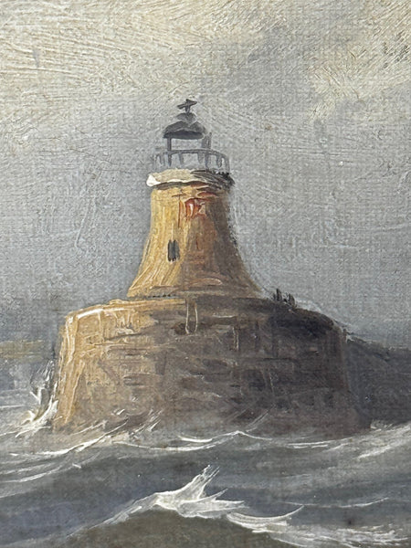 19th Century Oil Painting Pilot Tug Boat On Tyne Tynemouth Lighthouse by John Davison Liddell - Cheshire Antiques Consultant Ltd