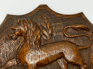 19th Century Pugin Design Carved Tiger Oak Heraldic Lion Shield Family Crest Sculpture - Cheshire Antiques Consultant Ltd