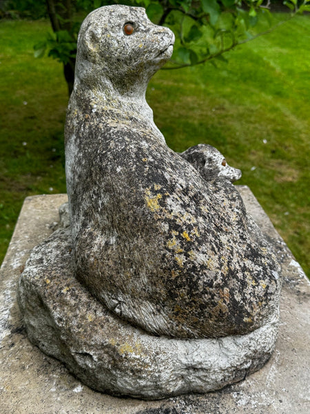 20th Century Marine Mother Otter With Pup Garden Ornament - Cheshire Antiques Consultant Ltd