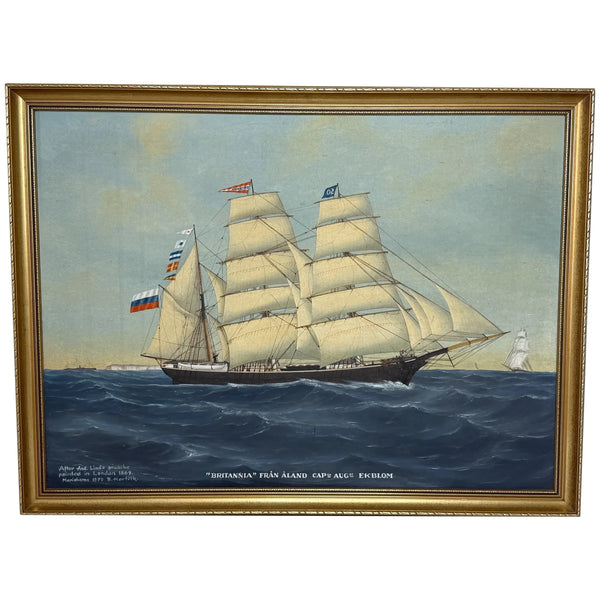 “Britannia of Åland Under Full Sail” — Capt. August Ekblom Baltic Trading Barque Ship Painting