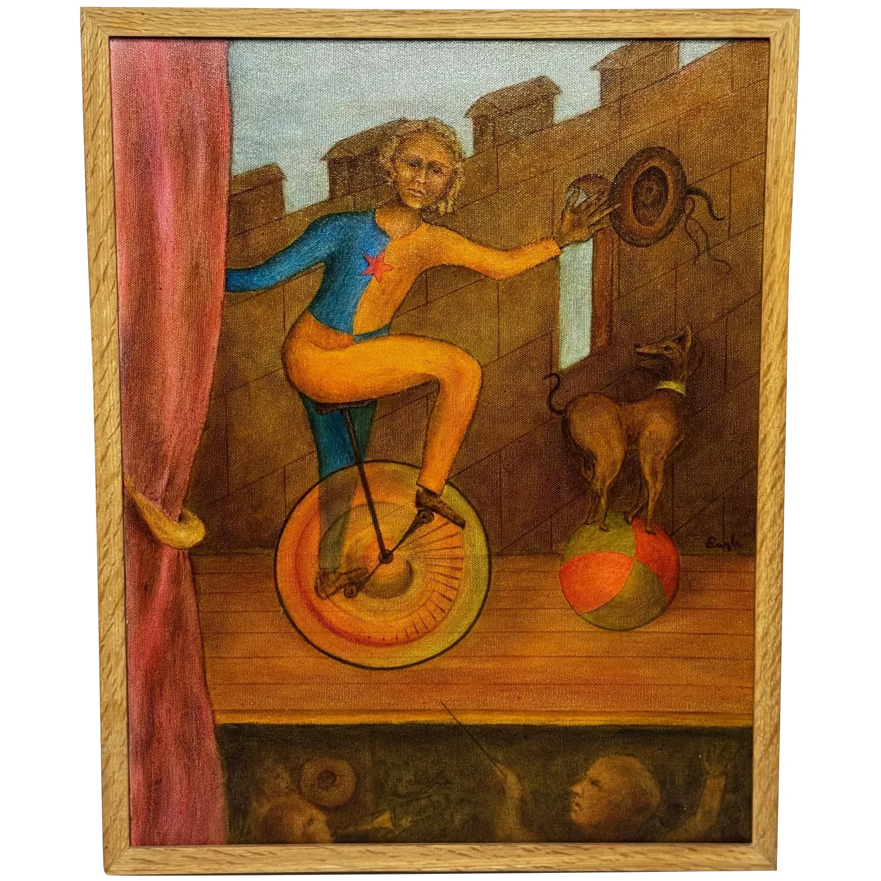 Circus Cyclist British Lyrical Surrealism in the Spirit of Paul Delvaux — Oil on Canvas