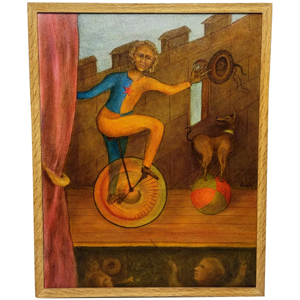 Circus Cyclist British Lyrical Surrealism in the Spirit of Paul Delvaux — Oil on Canvas