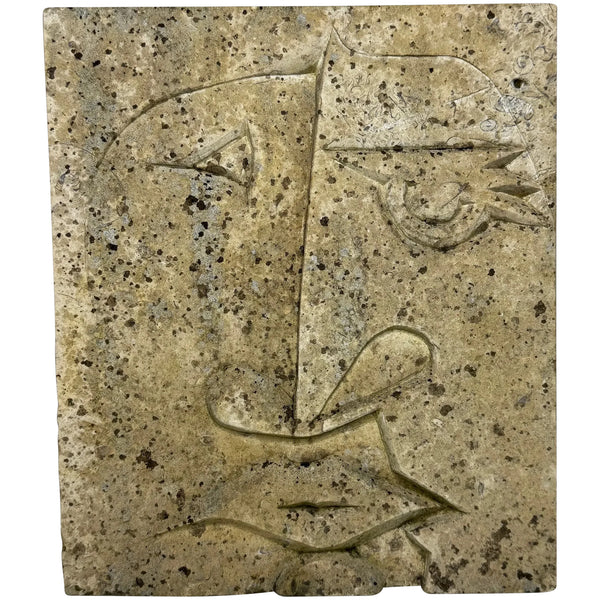 Modernist Cubist Stone Face Relief Sculpture In the Manner of Picasso & John Milne School