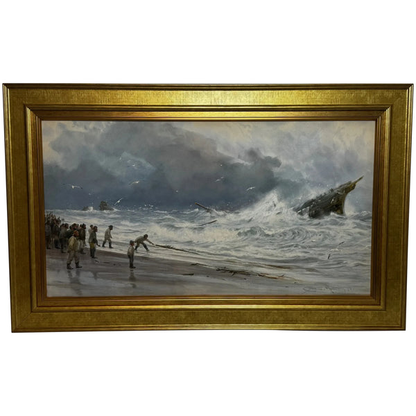 Marine Painting High Tide off Trebarwith Strand Dramatic Cornish Shipwreck Signed by Charles Sim Mottram RBA c1894