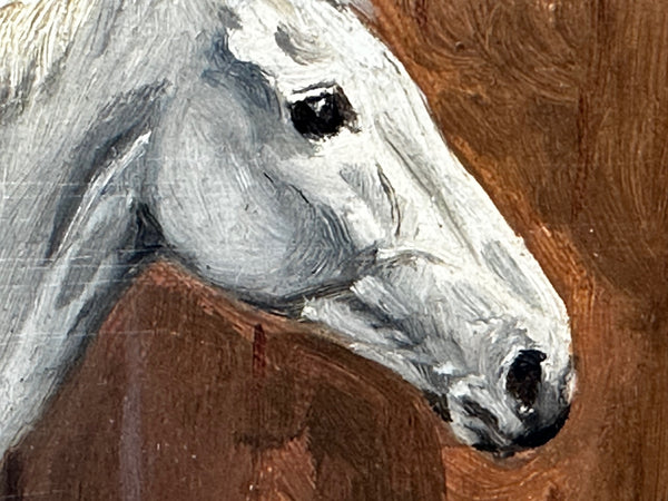 Oil Painting Victorian Equine, White Horse In Stable by Godfrey Douglas Giles