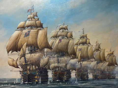 Marine Oil Painting The Battle Of Trafalgar October 21st 1805 Nelson’s Line About To Break Through