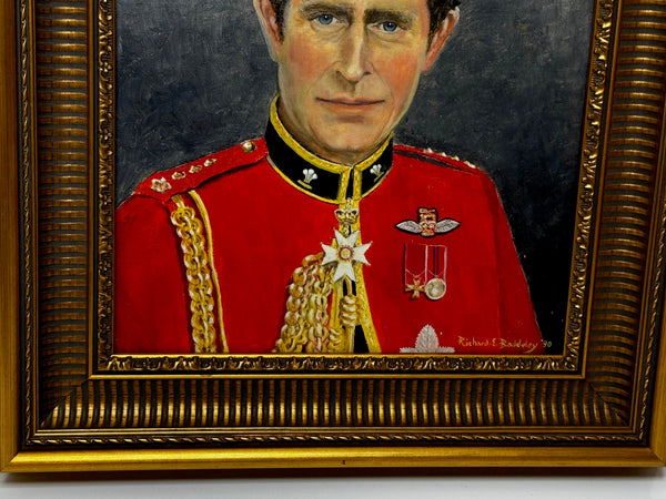 Oil Painting Portrait Young Prince Charles Of Wales Colonel In Chief Red Coat Mess Dress