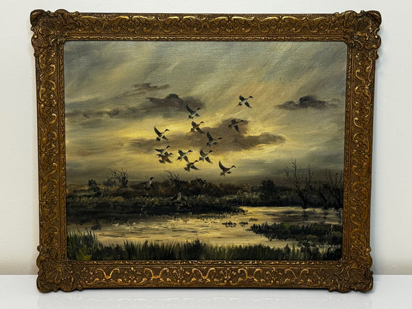 Oil Painting Canadian Ducks Pintails Flushed Out Wetlands In British Columbia By Hugh Monahan