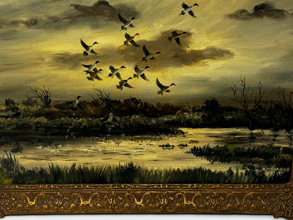 Oil Painting Canadian Ducks Pintails Flushed Out Wetlands In British Columbia By Hugh Monahan