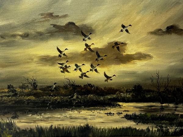 Oil Painting Canadian Ducks Pintails Flushed Out Wetlands In British Columbia By Hugh Monahan