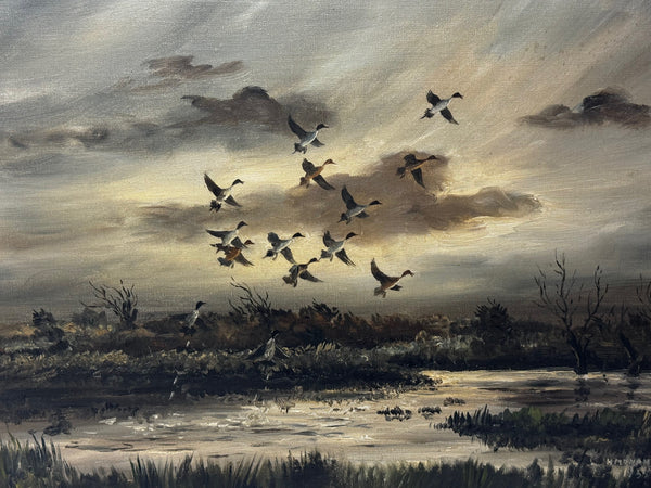 Oil Painting Canadian Ducks Pintails Flushed Out Wetlands In British Columbia By Hugh Monahan