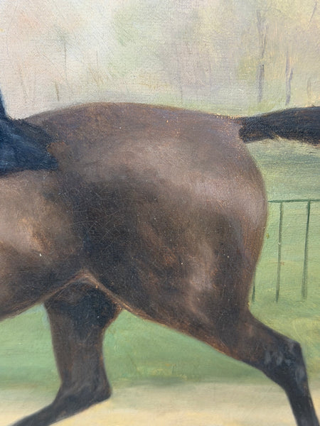 Victorian Equestrian Oil Painting Gentleman Riding In Top Hat At Hyde Park Dated 1887