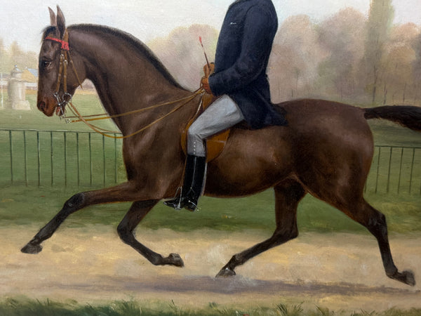 Victorian Equestrian Oil Painting Gentleman Riding In Top Hat At Hyde Park Dated 1887