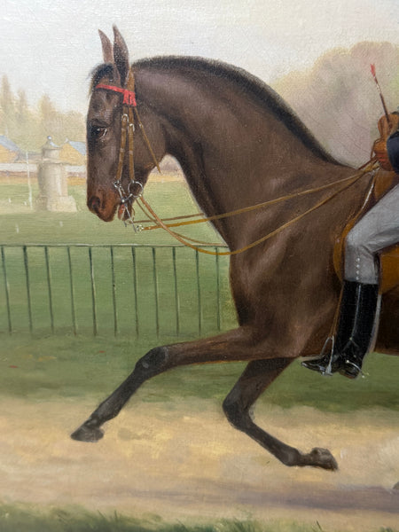 Victorian Equestrian Oil Painting Gentleman Riding In Top Hat At Hyde Park Dated 1887