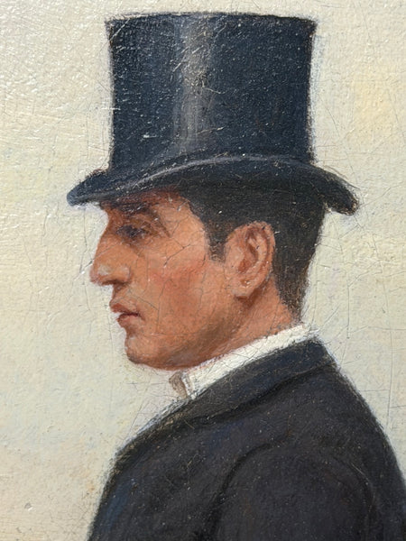 Victorian Equestrian Oil Painting Gentleman Riding In Top Hat At Hyde Park Dated 1887