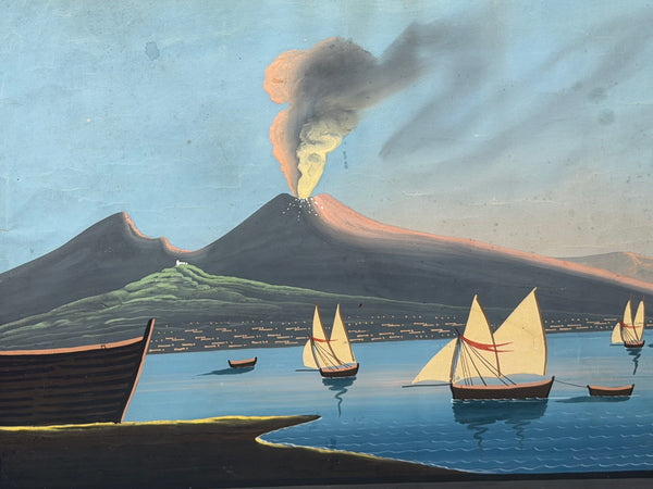 19th Century Neapolitan School Mount Vesuvius Eruption 1844 Gouache Painting