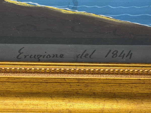 19th Century Neapolitan School Mount Vesuvius Eruption 1844 Gouache Painting