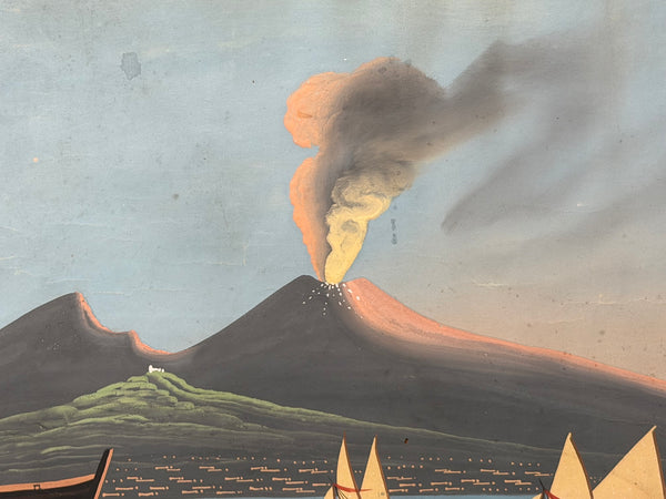 19th Century Neapolitan School Mount Vesuvius Eruption 1844 Gouache Painting