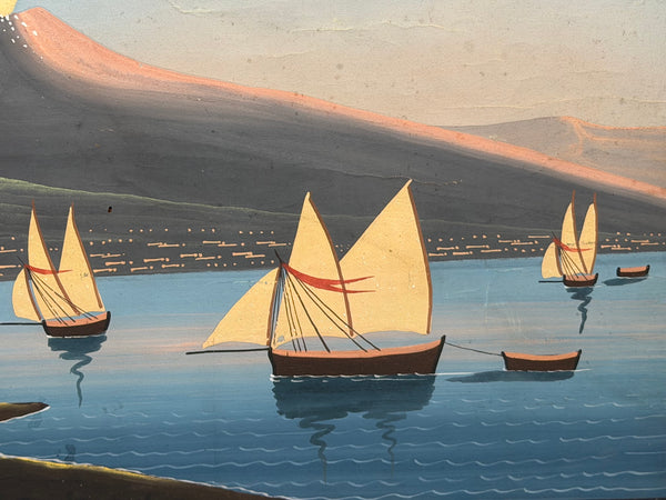 19th Century Neapolitan School Mount Vesuvius Eruption 1844 Gouache Painting