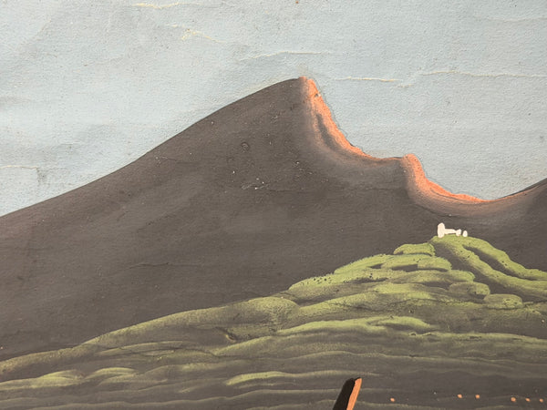 19th Century Neapolitan School Mount Vesuvius Eruption 1844 Gouache Painting