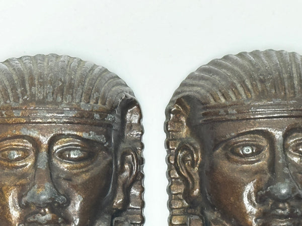 Pair Historic Mythical 19th Century Egyptian Sphinx Head Mask Bronze Door Knockers