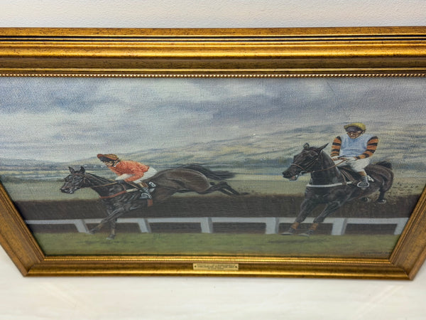 Peter Deighan Sporting Oil Painting Burrough Hill Lad  & Brown Chamberlin Cheltenham Gold Cup 1984 Signed Both Jockeys
