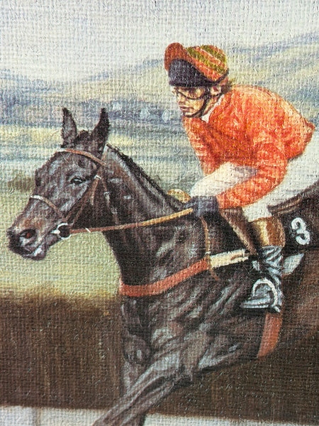 Peter Deighan Sporting Oil Painting Burrough Hill Lad  & Brown Chamberlin Cheltenham Gold Cup 1984 Signed Both Jockeys
