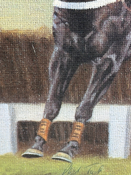 Peter Deighan Sporting Oil Painting Burrough Hill Lad  & Brown Chamberlin Cheltenham Gold Cup 1984 Signed Both Jockeys
