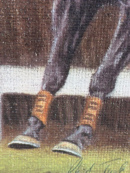 Peter Deighan Sporting Oil Painting Burrough Hill Lad  & Brown Chamberlin Cheltenham Gold Cup 1984 Signed Both Jockeys