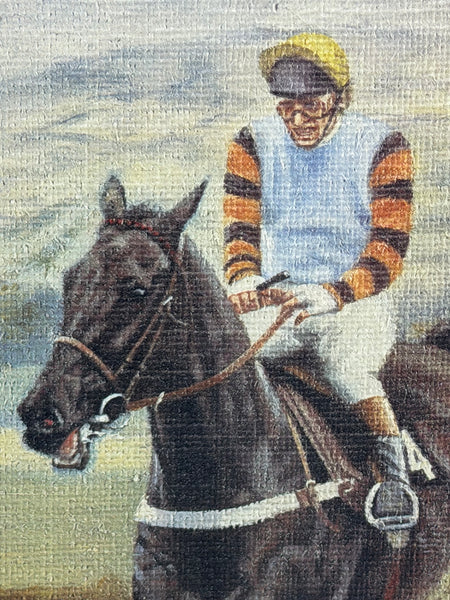 Peter Deighan Sporting Oil Painting Burrough Hill Lad  & Brown Chamberlin Cheltenham Gold Cup 1984 Signed Both Jockeys