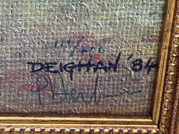 Peter Deighan Sporting Oil Painting Burrough Hill Lad  & Brown Chamberlin Cheltenham Gold Cup 1984 Signed Both Jockeys