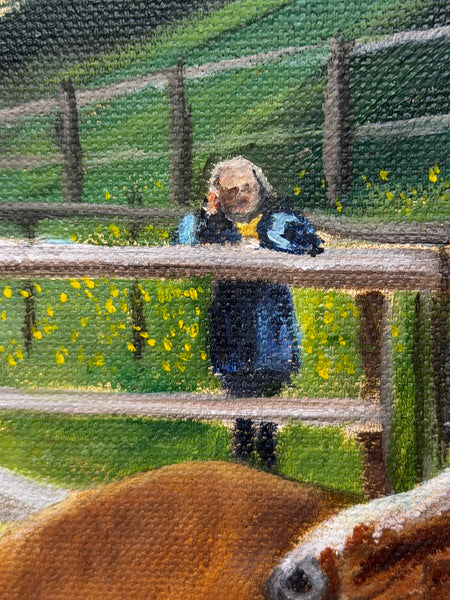 David Lamb British Equestrian Oil Painting Shetland Groom With Ponies