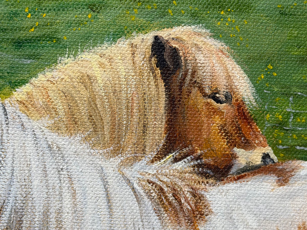 David Lamb British Equestrian Oil Painting Shetland Groom With Ponies