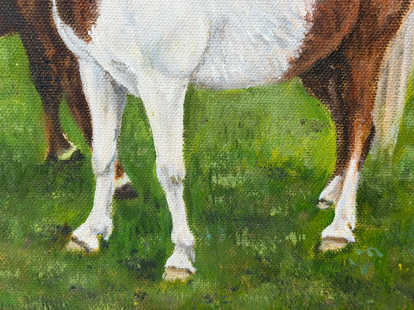 David Lamb British Equestrian Oil Painting Shetland Groom With Ponies