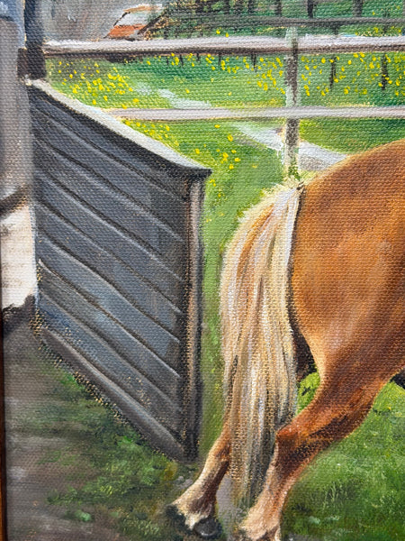 David Lamb British Equestrian Oil Painting Shetland Groom With Ponies