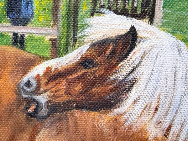 David Lamb British Equestrian Oil Painting Shetland Groom With Ponies