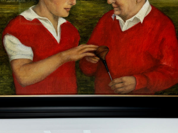 Oil Painting Harry Busson Presenting Persimmon Golf Club To Pro Bernhard Langer