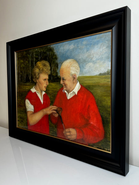 Oil Painting Harry Busson Presenting Persimmon Golf Club To Pro Bernhard Langer