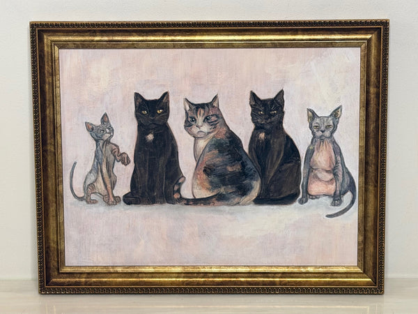 Five Cats Pastel Drawing In The Manner Of Louis Wain – The Curious Quintet