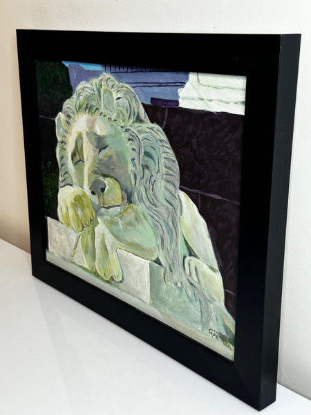 British Architectural Oil Painting Landseer's Lions Sculpture Foot Nelson Column