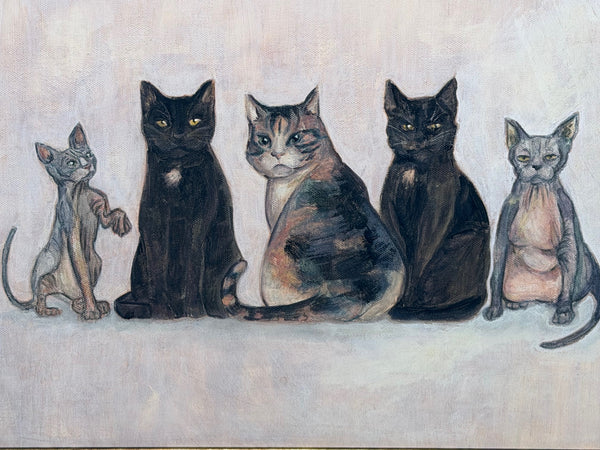 Five Cats Pastel Drawing In The Manner Of Louis Wain – The Curious Quintet