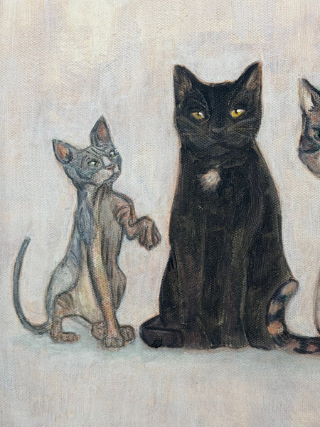 Five Cats Pastel Drawing In The Manner Of Louis Wain – The Curious Quintet