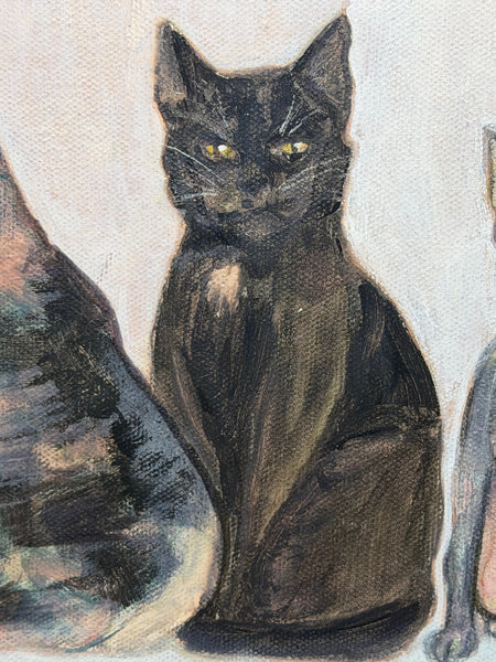 Five Cats Pastel Drawing In The Manner Of Louis Wain – The Curious Quintet