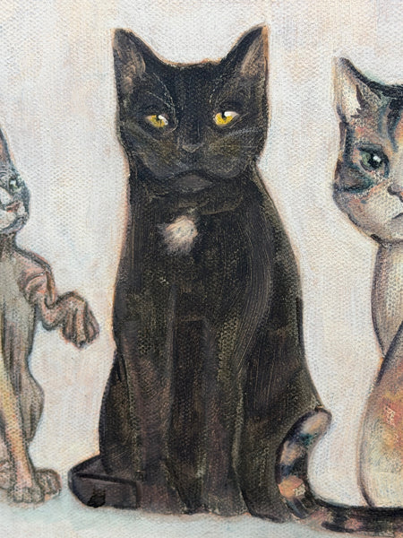 Five Cats Pastel Drawing In The Manner Of Louis Wain – The Curious Quintet