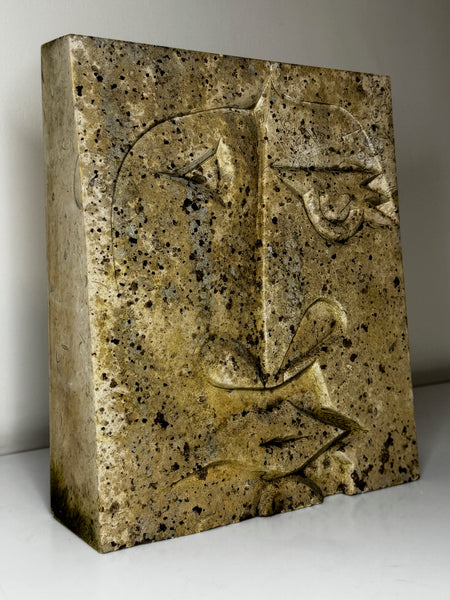 Modernist Cubist Stone Face Relief Sculpture In the Manner of Picasso & John Milne School