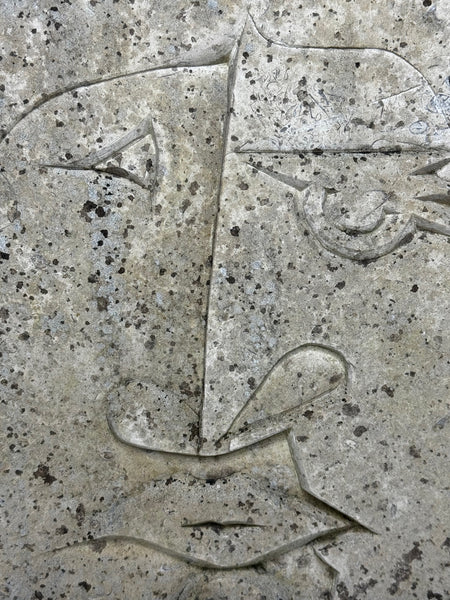 Modernist Cubist Stone Face Relief Sculpture In the Manner of Picasso & John Milne School